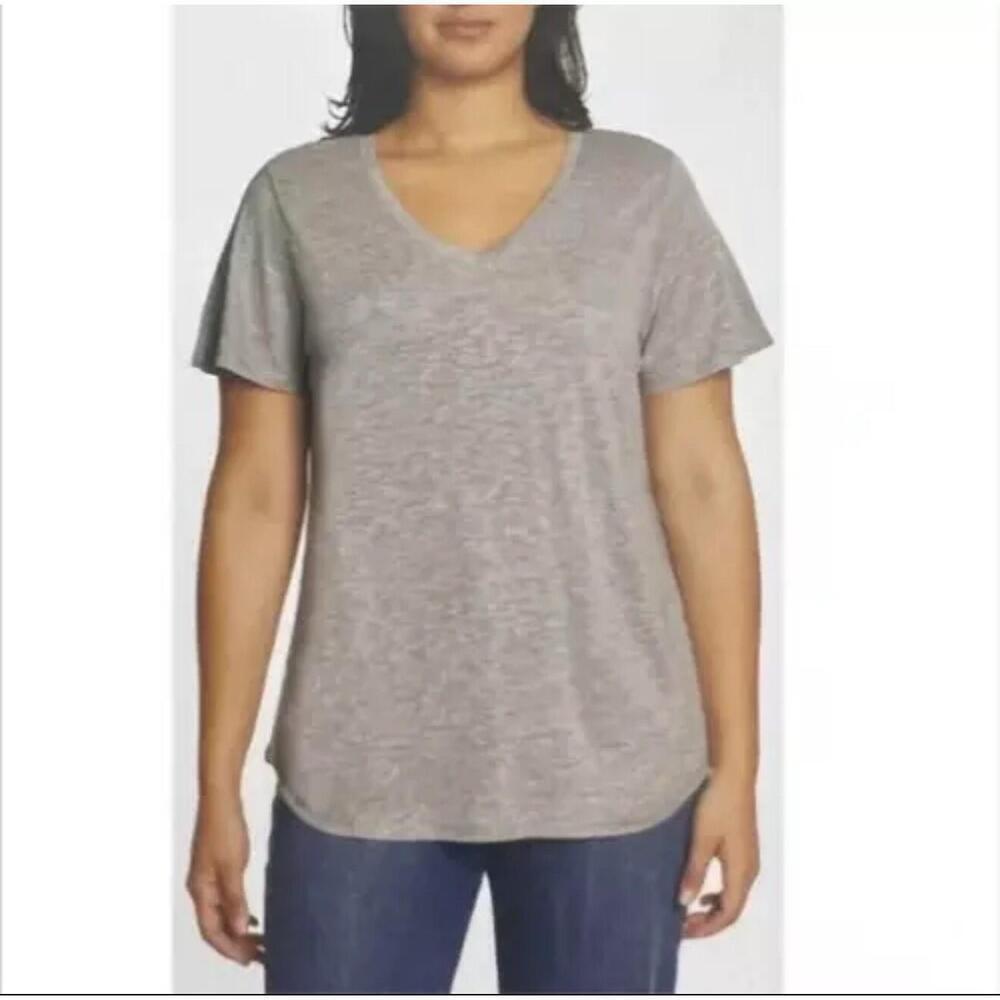 Jessica Simpson Ladies V-Neck Knit Short Sleeve Top, Gray, XL. AL